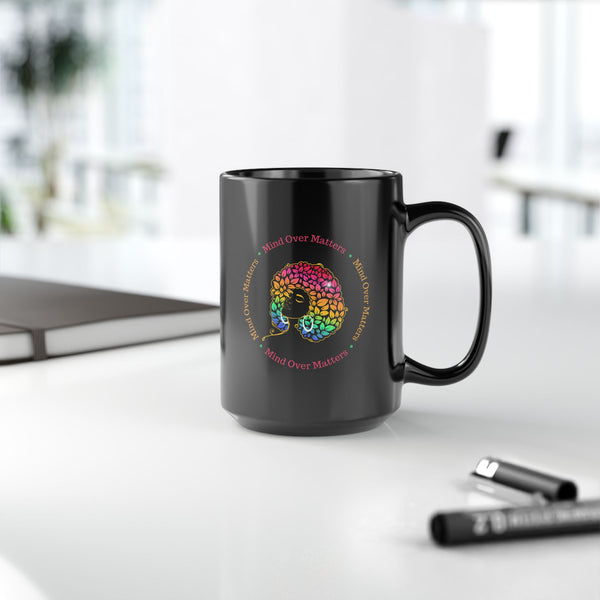 Mind Over Matters with Gold Trim Black Ceramic Mug
