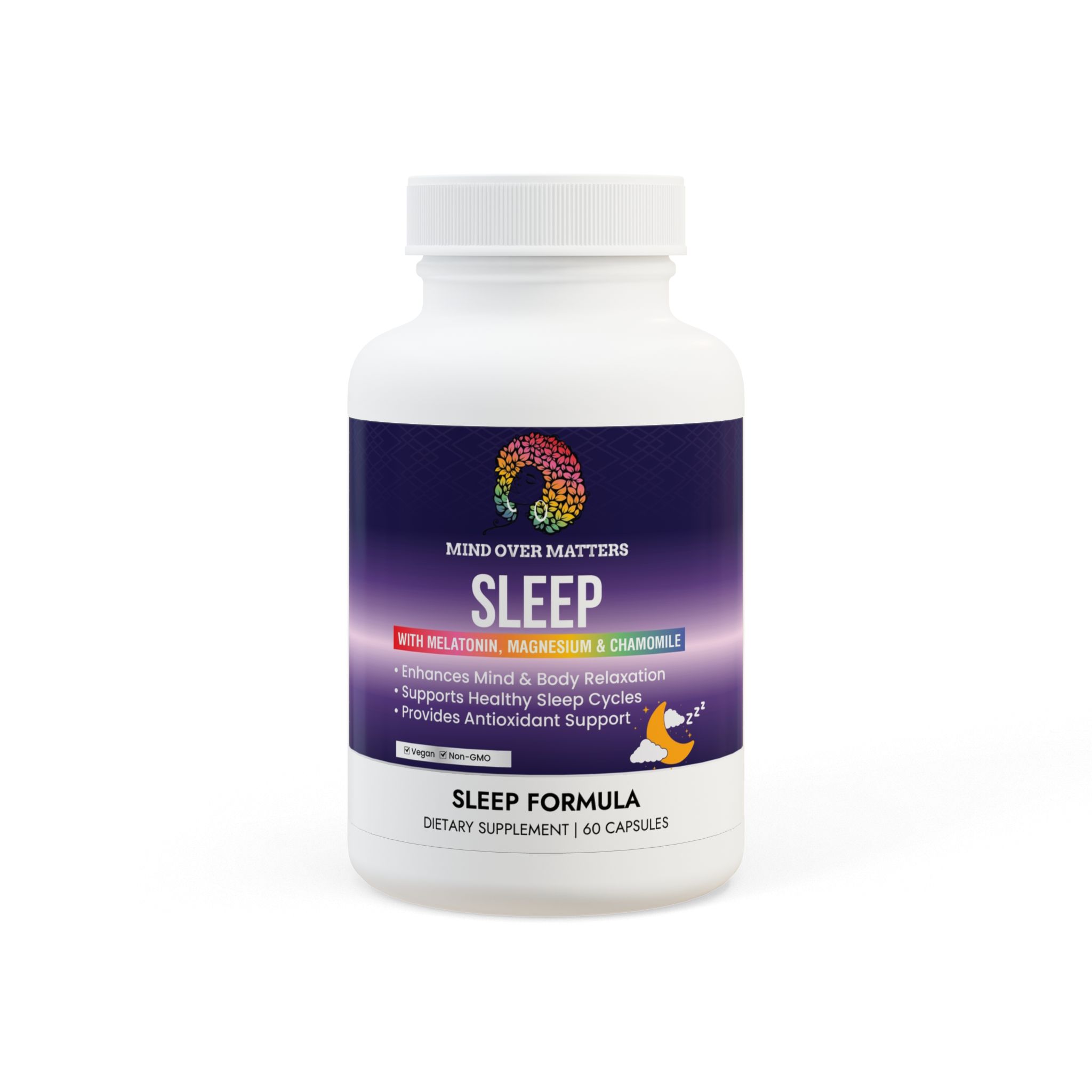 Fall asleep faster and relax naturally with Sleep with Melatonin, Magnesium & Chamomile Capsules. A safe, natural sleep aid to support calm nights